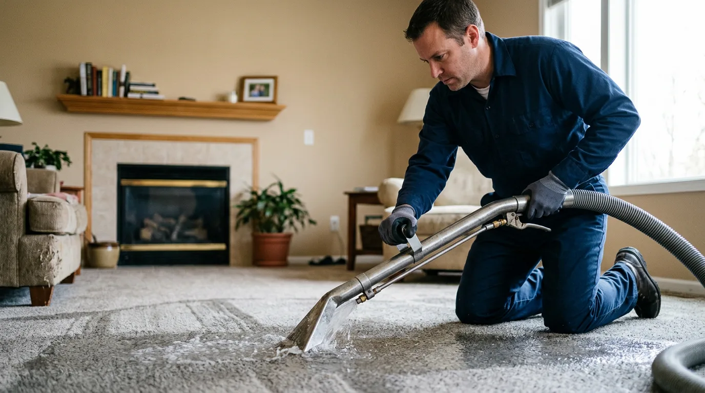 Water damage restoration technician working near Hardin, MO